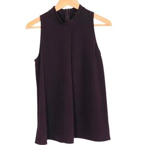 Theory Womens Sleeveless Crepe Top High Neck Wine Purple Size Small